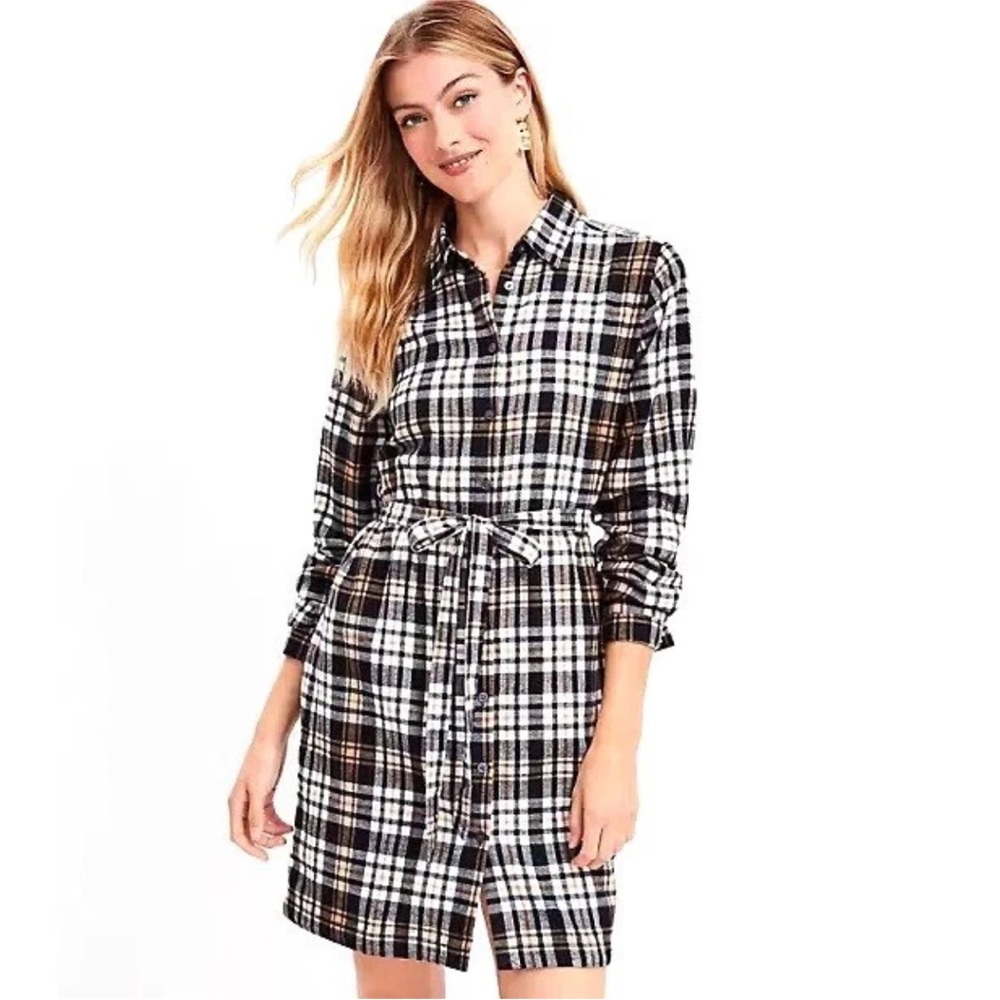Loft flannel plaid shirt dress with pockets size SP NWT